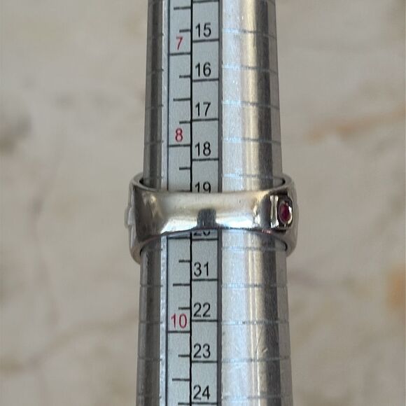 Elle 925 Sterling Silver Large Dome Ring Genuine Ruby Size 9 - Picture 10 of 10